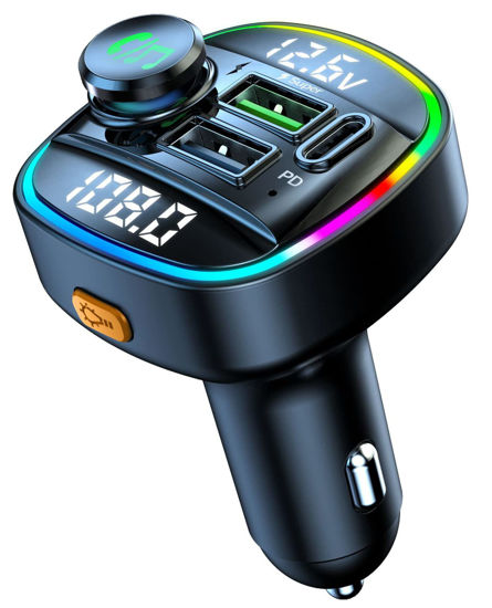 GetUSCart- Bluetooth FM Transmitter for Car, 2023 Upgraded Bluetooth Car  Adapter Cigarette with PD 20W + QC 3.0 three port, Support Handsfree Call,  7 Color Lights, Dual LED Display, Siri Google Assistant, U Disk