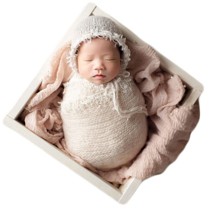 Picture of Zeroest Baby Photography Props Luxurious Lace Hat with Blanket Newborn Photo Shoot Outfits Infant Princess Photos Hats Wrap Set (Cream)