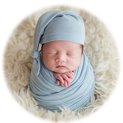 Picture of Zeroest Newborn Photography Wraps with Hat Baby Photo Outfit Girl Stretch Blanket Infant Boy Props for Baby Photo Shoot (Blue)