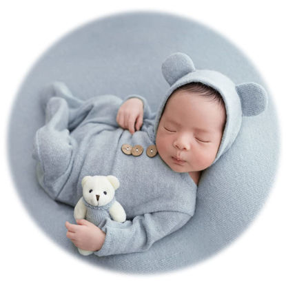Picture of Zeroest Newborn Photography Props Boy Outfits Baby Photo Shoot Prop Outfit Bebe Boy Picture Bear Hat Footed Romper Set Costume (Light Blue)