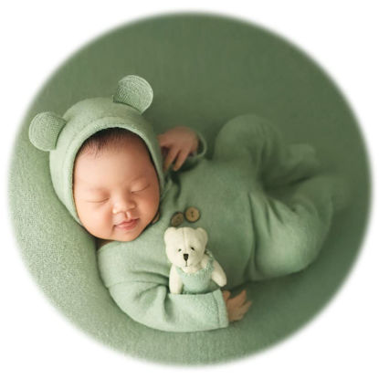 Picture of Zeroest Newborn Photography Props Boy Outfits Baby Photo Shoot Prop Outfit Bebe Boy Picture Bear Hat Footed Romper Set Costume (Light Green)