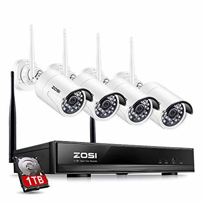 Picture of ZOSI FULL 1080P HD Wi-Fi Wireless Security Camera System 4CH 1080P HDMI NVR and (4) HD 2.0MP 1080P Indoor/Outdoor IP Cameras,65ft Night Vision, Customizable Motion Detection With 1TB Hard Drive