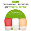 Picture of humangear GoToob+ 3-Pack (Small) | Refillable Silicone Travel Bottle | Locking Lid | Food-Safe Material, Clear/Red/Orange, Small (1.7 fl.oz; 53ml)