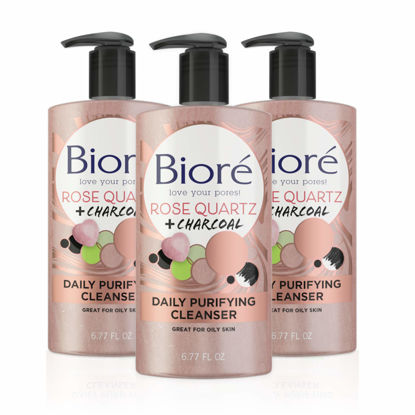 Picture of Bioré Rose Quartz + Charcoal Daily Face Wash, Oil Free Facial Cleanser Energizes Skin, Dermatologist Tested and Cruelty Free, 6.77 Ounces (Pack of 3)