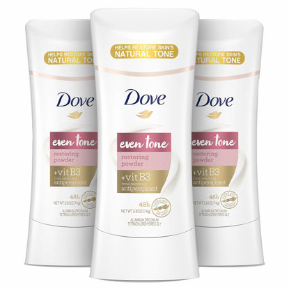 Picture of Dove Even Tone Antiperspirant Deodorant for Uneven Skin Tone Restoring Powder Sweat Block for All-Day Fresh Feeling 2.6 oz 3 Count