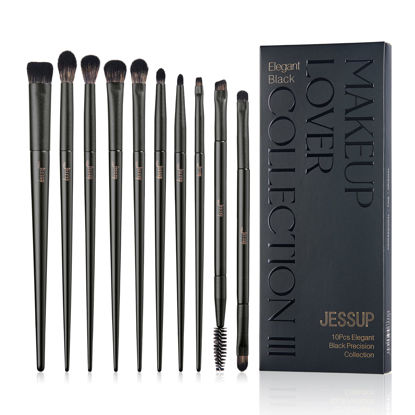 Picture of Eyeshadow Brush Set Jessup Eye Makeup Brushes Professional 10Pcs Blending Brush Eye Shadow Liner Brush Crease Brush Duo-end Brow Brush, Elegant Black T337