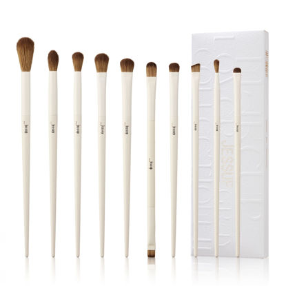 Picture of Jessup Precision Makeup Brushes 10Pcs Eye Makeup Brush Set Premium Synthetic Eyeshadow Concealer Eyeliner Eyebrow Blending Highlight Brush, Light Grey T330
