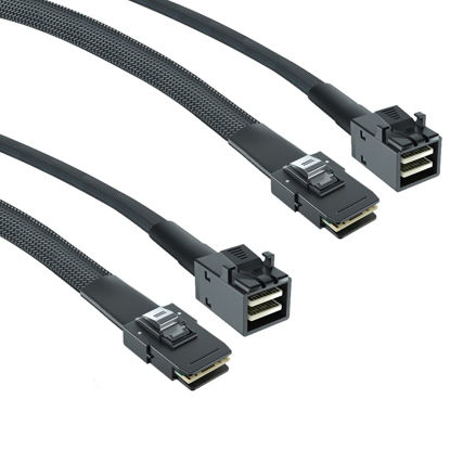 Picture of 2 Pack 12G Internal Mini SAS HD SFF-8643 to SFF-8087 Cable, 0.8m Internal Mini SAS to Mini SAS Cable, 36 Pin, with Sideband, 100 Ohm, Flexible, Support RAID, PCIE Controller, 0.8-Meter(2.6ft)