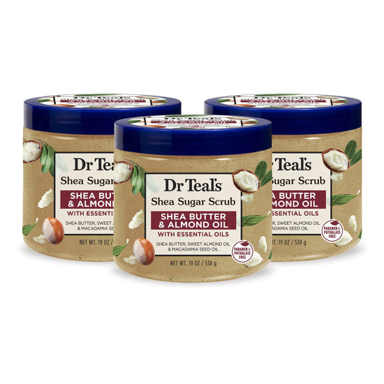 Picture of Dr Teal's Shea Sugar Body Scrub, Shea Butter with Almond Oil & Essential Oils, 19 oz (Pack of 3) (Packaging May Vary)