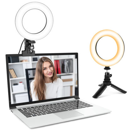 Picture of UBeesize Video Conference Lighting Kit, LED Ring Light with Clip and Stand for Computer, Selfie Light for Zoom Meetings,Live Streaming,YouTube,TikTok
