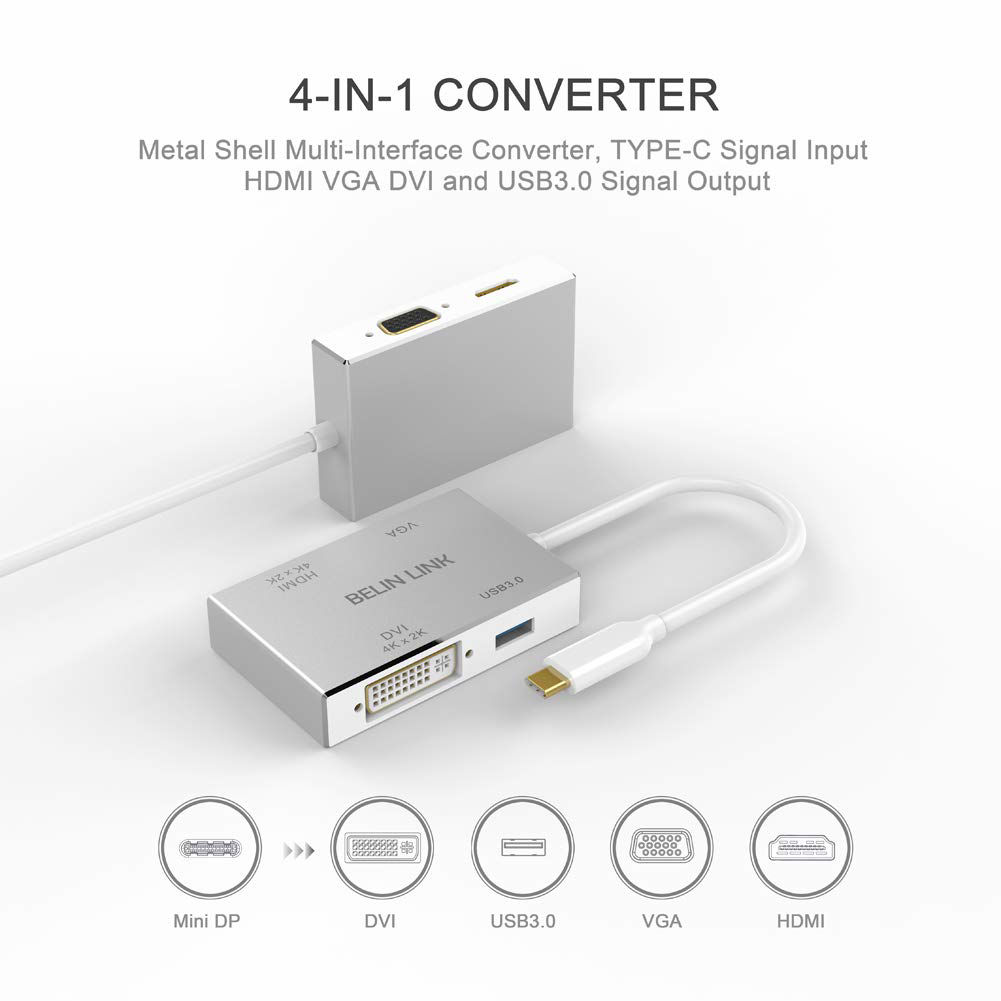 GetUSCart- BELIN LINK USB C to HDMI DVI VGA USB 3.0 Adapter,USB 3.1 ...
