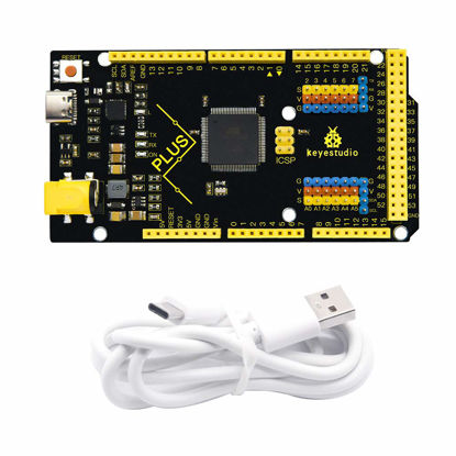 Picture of KEYESTUDIO Mega Plus 2560 R3 Board for Arduino with Type-C USB Cable, 2A Output, More Powerful MCU Contoller Board