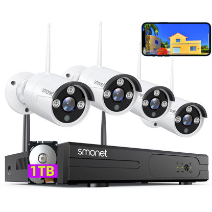 Picture of [3MP HD,Audio] SMONET WiFi Security Camera System,1TB Hard Drive,8CH Home Surveillance NVR Kit,4 Packs Outdoor Indoor IP Cameras Set,IP66 Waterproof,Free Phone APP,Night Vision,24/7 Video Recording