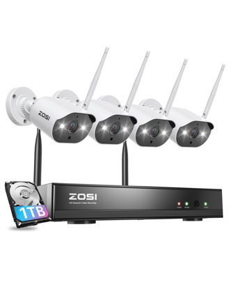 Picture of ZOSI 2K 8CH Spotlight Wireless Security Camera System with Two-Way Audio,2K H.265+ 8CH CCTV NVR,4pcs 3MP WiFi IP Cameras Outdoor,Color Night Vision,Light & Siren Alarm,1TB HDD for Home 24/7 Recording