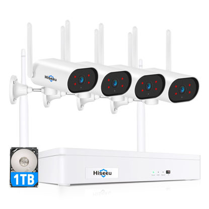 Picture of 【Expandable 8CH,2K】 Hiseeu 3MP WiFi Security Camera System Outdoor/Indoor,4pcs Pan 180°View Cameras,2-Way Audio,WiFi 8CH 5MP NVR System,Night Vision,Home WiFi Surveillance Cameras,1TB Hard Drive