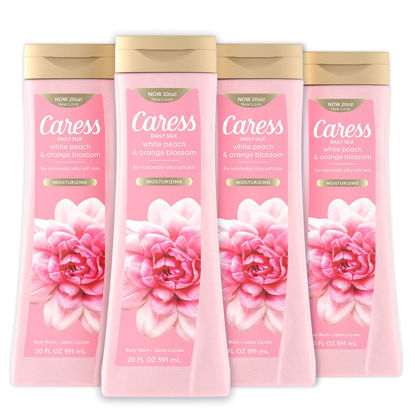 Picture of Caress Body Wash With Silk Extract For Noticeably Silky, Soft Skin Daily Silk Body Soap With White Peach & Orange Blossom 20 fl oz 4 pack