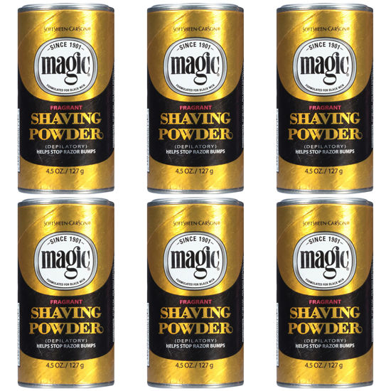 Picture of SoftSheen Carson Magic Razorless Shaving for Men, Hair Removal Shave Powder, Helps Stop Razor Bumps Ingrown Hair, Fragrant, 6 Pack Magic Shave Gold 27 oz