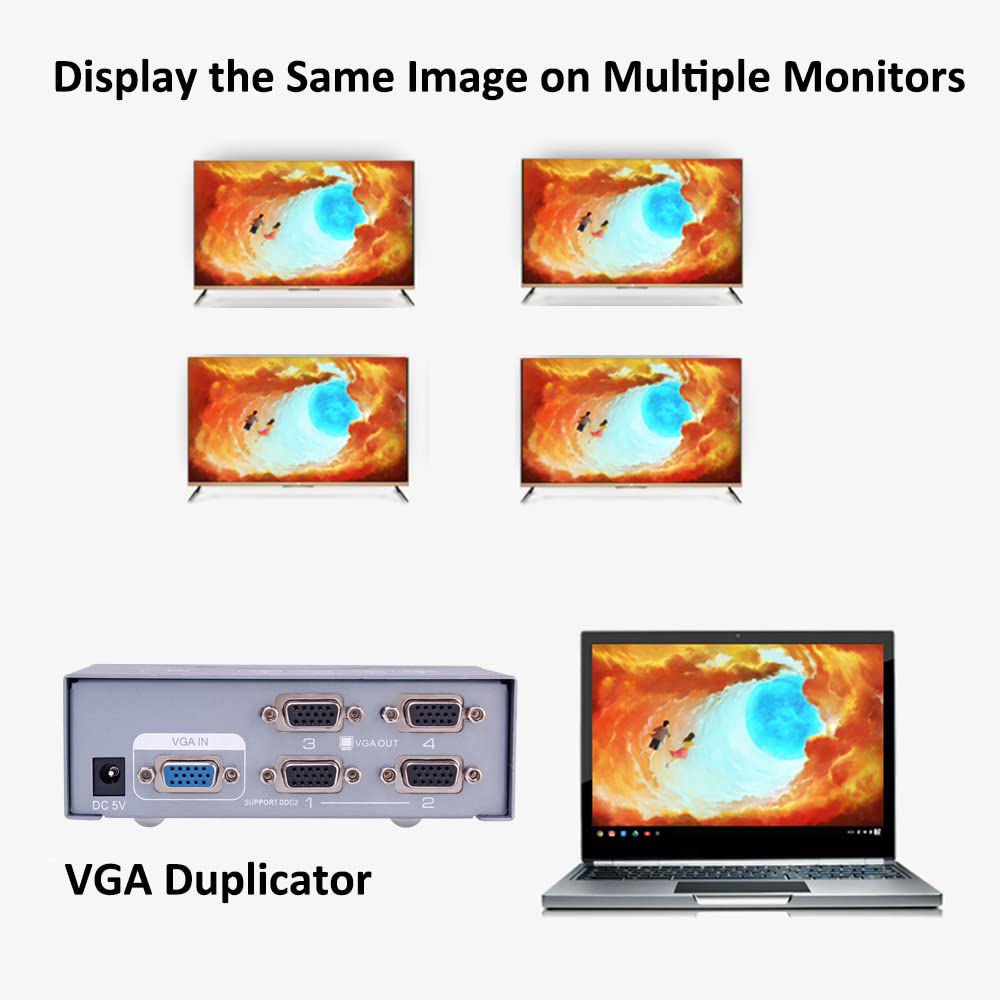 GetUSCart- DTECH Powered 4 Port VGA Splitter Box Video Distribution ...
