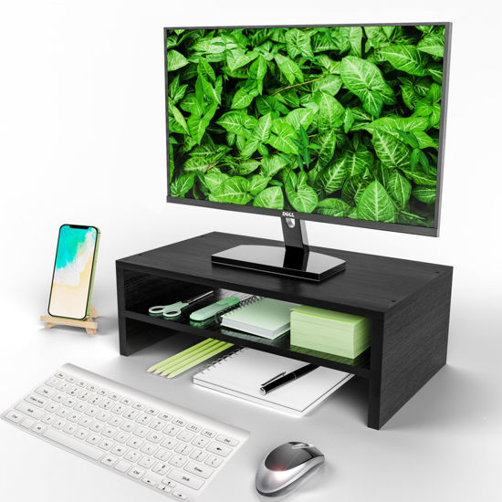 Picture of Simple Trending 2-Tier Monitor Stand Riser, Wood Desk Organizer Stand with Silicone foot pad for Laptop, Computer, iMac, Pc, Printer, Black