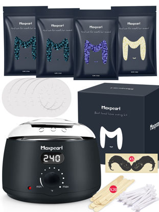 Picture of Maxpearl Digital Waxing Kit - Women Men Hard Wax Melt Warmer Kit for Hair Removal - Sensitive Skin, Eyebrows, Face, Underarms, Brazilian, Bikini, Legs