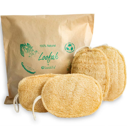 Picture of 100% Natural Loofah Exfoliating Sponge (4 Pack) - Loofah Body Scrubber - Loofah Sponge - Organic Loofah - Exfoliating Body Sponge - Biodegradable Loofah - Bath Luffa Sponges - Exfoliating Loofah Pad