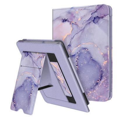 Picture of Fintie Stand Case for 6" Kindle Paperwhite (Fits 10th Generation 2018 and All Paperwhite Generations Prior to 2018) - Premium PU Leather Sleeve Cover with Card Slot and Hand Strap, Lilac Marble