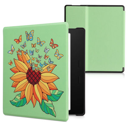 Picture of kwmobile Case Compatible with Amazon Kindle Oasis 10. Generation - Case PU e-Reader Cover - Sunflower Butterflies Yellow/Green