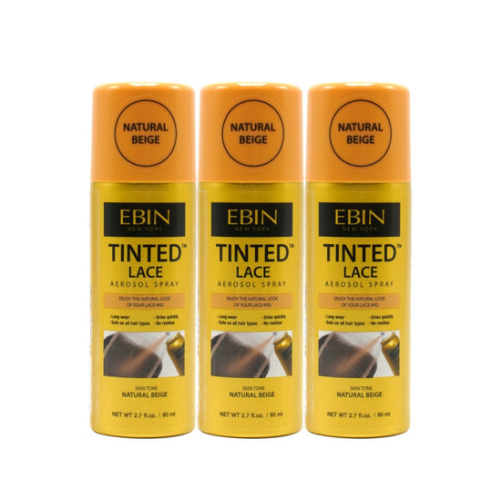 Picture of EBIN NEW YORK Tinted Lace Aerosol Spray 3pack - Natural Beige 2.7 Oz/ 80 mL | Quick dry, Water Resistant, No Residue, Water Resistant, Even Spray, Matching Skin Tone, Natural Look
