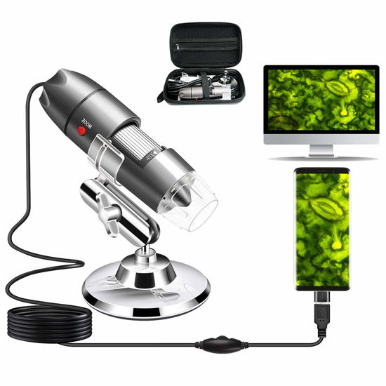 Picture of USB Microscope Camera 40X to 1000X, Cainda Digital Microscope with Metal Stand & Carrying Case, Compatible with Android Windows Linux Mac, Portable Microscope Camera for Kids Students Adults