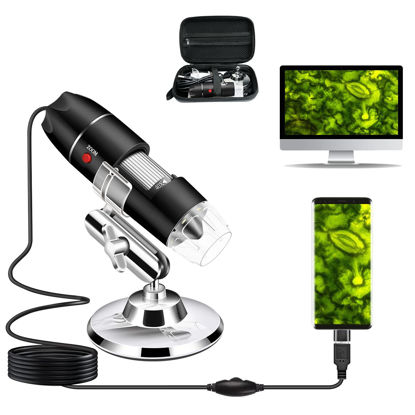 Picture of USB Microscope Camera 40X to 1000X, Cainda Digital Microscope with Metal Stand & Carrying Case, Compatible with Android Windows Linux Mac, Portable Microscope Camera for Kids Students Adults (Black)