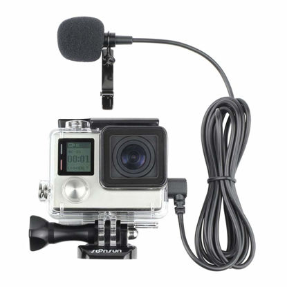 Picture of SOONSUN Skeleton Housing Protective Case with Quick Release Buckle + 6.5ft Lavalier Lapel Clip-on Microphone Mic for GoPro Hero4 Hero 4 3+ Hero3 Camera