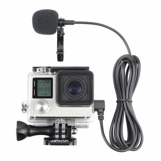Picture of SOONSUN Skeleton Housing Protective Case with Quick Release Buckle + 6.5ft Lavalier Lapel Clip-on Microphone Mic for GoPro Hero4 Hero 4 3+ Hero3 Camera