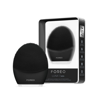 Picture of FOREO Luna 3 Men Silicone Facial Cleansing & Firming Massage Brush for Skin and Beard, Shave Prep, Ultra-Hygienic,16 Intensities, 650 uses/USB Charge, App-Connected, Waterproof, 2-Year Warranty