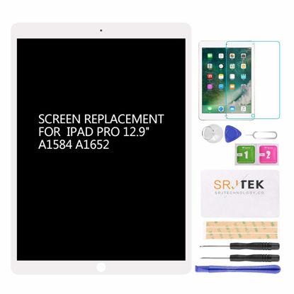 Picture of Srjtek for iPad Pro 12.9 1st (2015) A1584 A1652 Screen Replacement LCD Display Touch Screen Digitizer + IC Connector PCB Flex Cable Assembly (White)