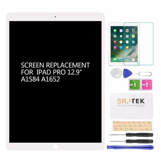 Picture of Srjtek for iPad Pro 12.9 1st (2015) A1584 A1652 Screen Replacement LCD Display Touch Screen Digitizer + IC Connector PCB Flex Cable Assembly (White)