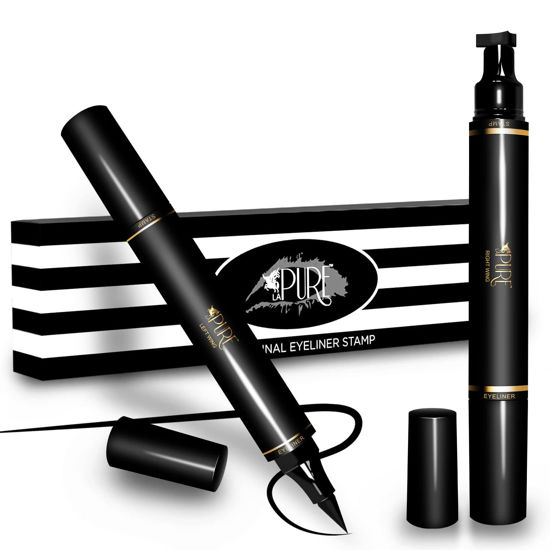 Picture of LA PURE Waterproof Eyeliner Stamp - 2 Wingliner Black Make Up Pens, Vamp Style Wing, Smudgeproof & Sweatproof, Perfect Cat Eye Look, Winged Long Lasting Liquid Eye Liner Pen, Eyeshadow, No Dipping