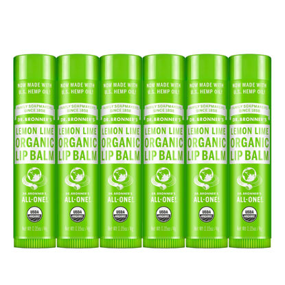 Picture of Dr. Bronner's - Organic Lip Balm (.15 ounce, 6-Pack) - Made with Organic Beeswax and Avocado Oil, For Dry Lips, Hands, Chin or Cheeks, (Lemon Lime)