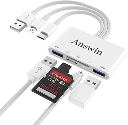 Picture of SD Card Reader, Answin 5 in 1 USB C Memory Card Reader USB SD Card Reader for iPhone / iPad / Android / Mac / Computer / Camera / MacBook, Supports SD/Micro SD/SDHC/SDXC/MMC and USB OTG