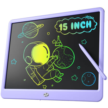 Picture of LCD Writing Tablet for Kids, Kidopire 15 Inch Large Screen Doodle Board, Colorful Drawing Writing Board Tablet Kids Age 3-12+ Birthday Erasable Drawing Pad Message Practice Note Learning Toys, Purple