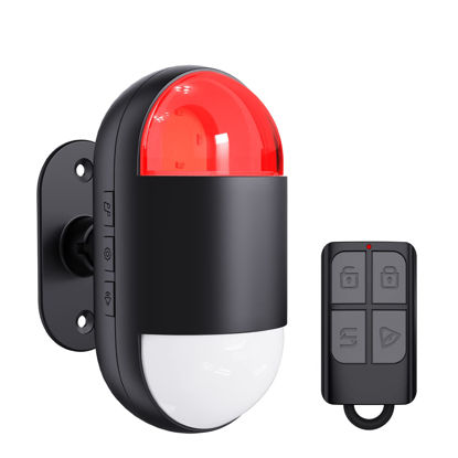 Picture of Motion Sensor Alarm Indoor: Wireless Motion Detector Alarm with Siren & Strobe (125dB, 328ft Remote Control, Battery Operated), Portable Door Chime Bell Alert Burglar for Shop Home Garage Shed Car