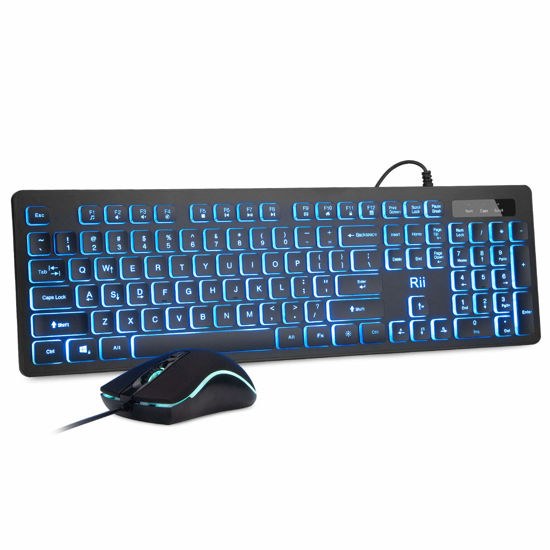 Picture of Rii Three Colors Backlit Business Keyboard,Gaming Keyboard and Mouse Combo,USB Wired Keyboard,RGB Optical Mouse for Gaming,Business Office