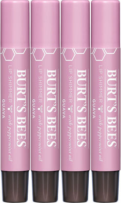 Picture of Burt's Bees Lip Balm, Moisturizing Lip Shimmer for Women, for All Day Hydration, with Vitamin E & Coconut Oil, 100% Natural, Guava, 0.09 Ounce (4 Pack)