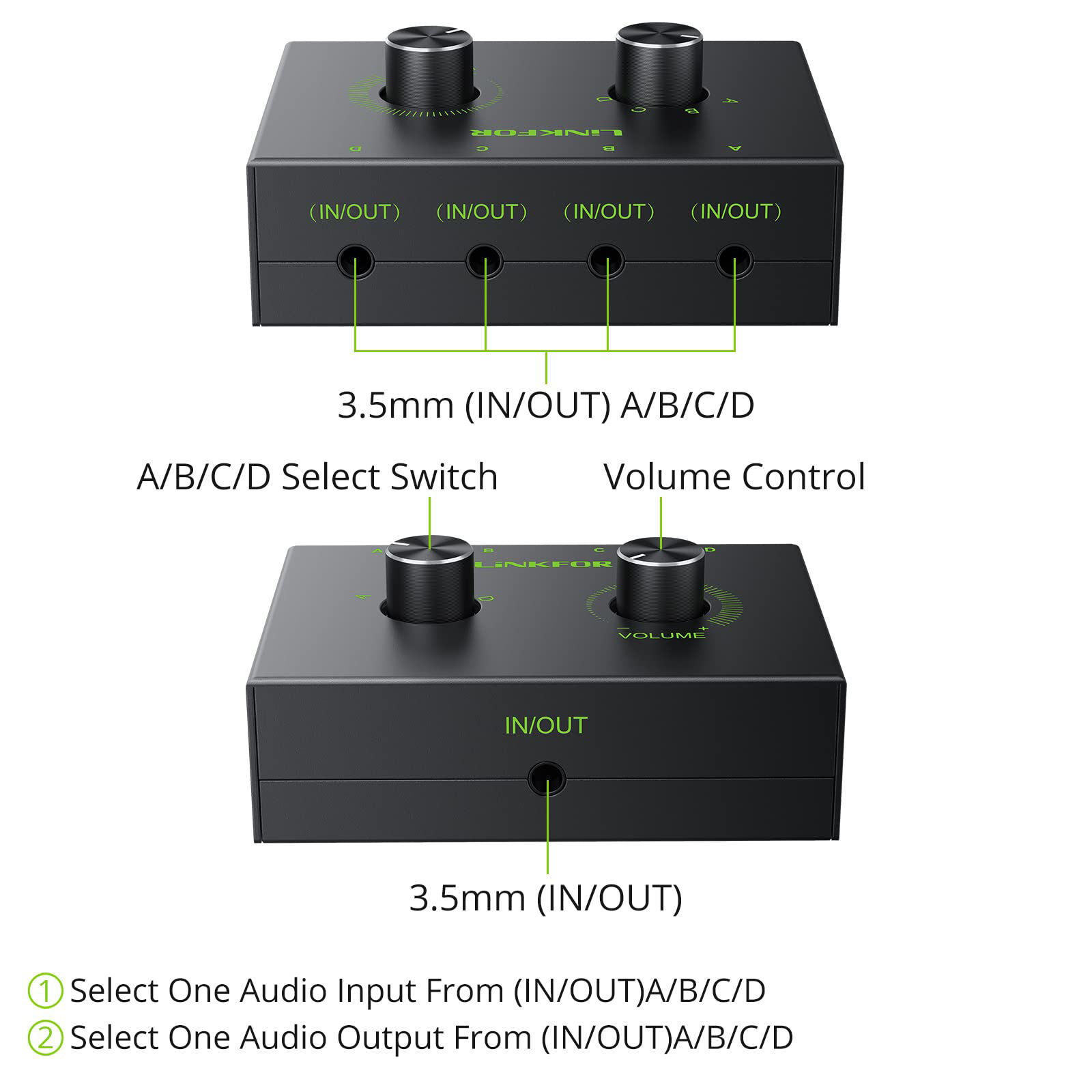 GetUSCart- 3.5mm Audio Switcher, LiNKFOR 4 Port 3.5mm Stereo Audio ...