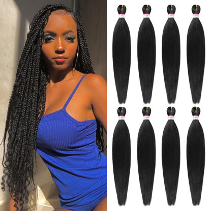 Picture of Pre Stretched Braiding Hair 8 Packs 26 Inch Long Professional Hair for Braiding Easy to Twist Crochet Braids Hot Water Setting Yaki Straight Synthetic Hair Extensions (#1B)