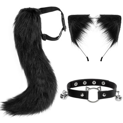 Picture of DRESHOW Cat Ears and Wolf Fox Tail Set Neck Choker Faux Fur Ears Hair Clips Cosplay Party Costume for Teen Adult