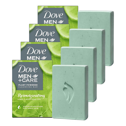 Picture of Dove Men+Care Plant-Powered Natural Essential Oil Bar Soap Exfoliating Charcoal + Clove Oil to Clean and Hydrate Mens Skin 4 count 4-in-1 Bar Soap for Men's Body, Hair, Face and Shave 5 oz