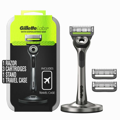 Picture of Gillette Labs with Exfoliating Bar by Gillette Mens Razor and Travel Case, Shaving Kit for Men, Storage on the Go, Includes Travel Case, 1 Handle, 3 Razor Blade Refills, and Premium Magnetic Stand