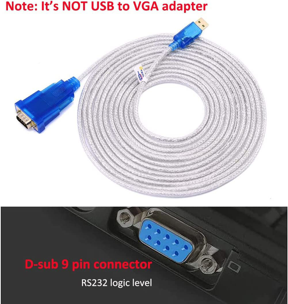 GetUSCart DTech USB to Serial Adapter Cable 16 ft DB9 Male RS232 to