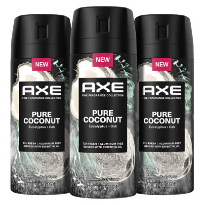 Picture of AXE Fine Fragrance Collection Premium Deodorant Body Spray For Men Pure Coconut 3 Count With 72H Odor Protection And Freshness Infused With Coconut Eucalyptus And Oak Essential Oils 4oz