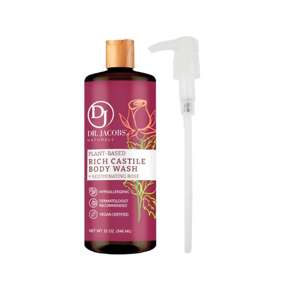 Picture of DR.JACOBS NATURALS 32 Oz w/Pump Pure Castile Liquid Soap - Hypoallergenic, No Palm Oil, GMO Free - Made With All Natural Essential Oils - Multi-Purpose for Face, Hair, Laundry and Dishes (Rose)